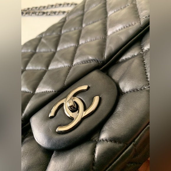 Chanel BLACK Large Jumbo Size 3-Accordion Flap Bag - Picture 6 of 12